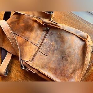 Hand made brown Italian leather satchel bag. Adjustable crossbody strap